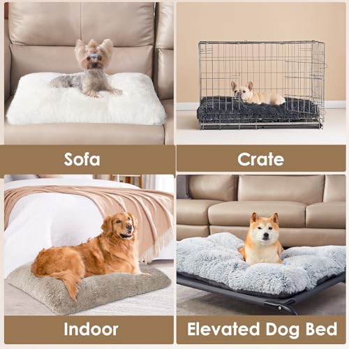 EHEYCIGA Fluffy Dog Crate Bed for Large Dogs, Plush Faux Fur Pad, Taupe
