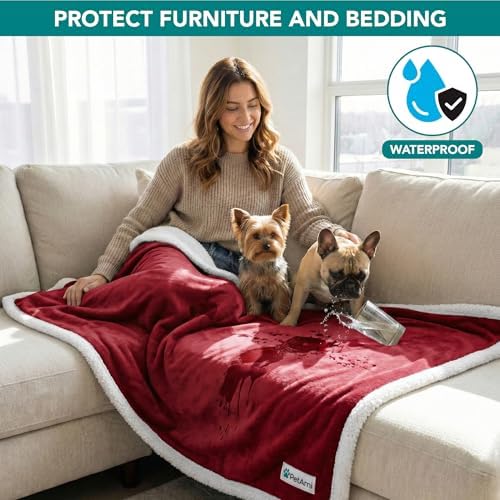 PetAmi Waterproof Dog Blanket for Small Dog Puppy Cat, 29x40, Wine Red
