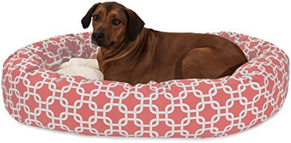 Majestic Pet 52 Inch Links Sherpa Calming Dog Bed Washable – Cozy Soft Round Dog Bed with Spine for Head Support - Fluffy Donut Dog Bed 52x35x11 (inch) – Round Pet Bed X- Large - Coral