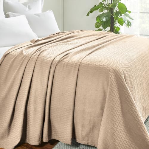 Superior Diamond Weave All-Season Cotton Blanket, Cover for Home, Couch, Bed, Soft, Warm Blankets, Boho Aesthetic, Comfy, Cozy, and Cute Covers, Decorative Bedding Essentials, Twin Size, Khaki