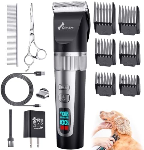 Gimars Professional 7000rpm Low Noise 55db Cordless Rechargeable Dog Clippers, 3.0 Motor Powerful Dog Long Hair Trimmer Grooming Shaver Kit, Home Electric Pet Hair Clippers for Cat, Horse