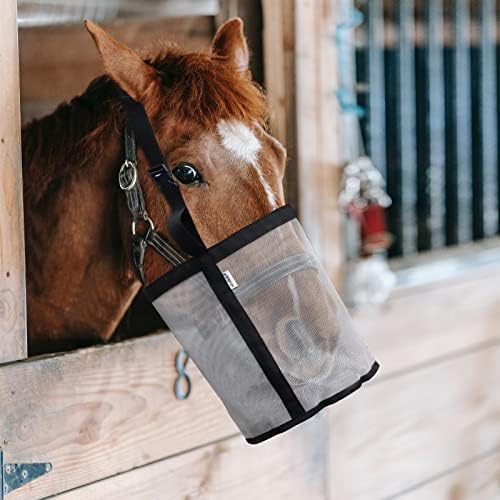Horse Feed Bag, Nylon Mesh Grain Horse Feed Bucket (Grey 2P)