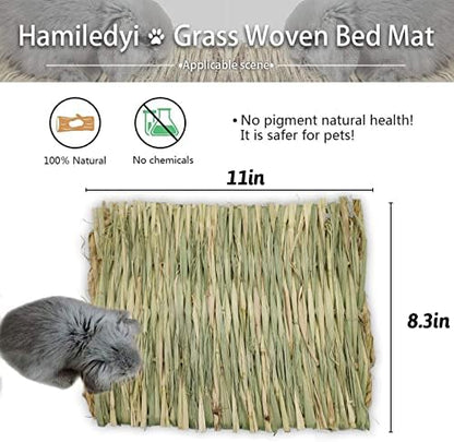 Hamiledyi Grass Mat Woven Bed Mat for Small Animal 5Pcs Bunny Bedding