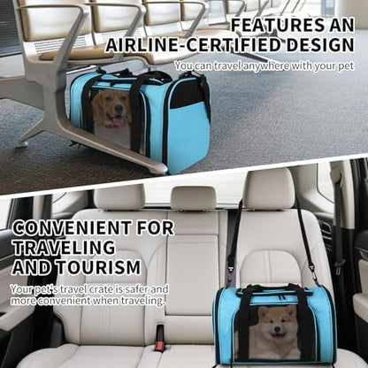 Pet Carriers Soft-Sided Airline Approved Carrier Bag for Small Cats Dogs (Medium,Blue)