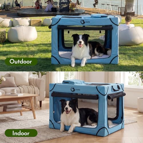 Portable Collapsible Soft Dog Crate for Medium Dogs, 30in Blue