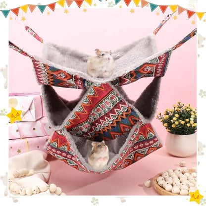 3 Tier Guinea Pig Cage Accessories,Ferret Rat Hammock,13.7x13.7 Inches, Pet Cage Hanging Bunkbed Hammock for Small Animals,Guinea Pig,Ferret,Kitten,Squirrel, Chinchilla, Rat,Parrot