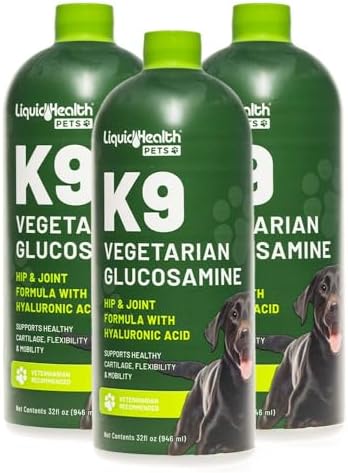 LIQUIDHEALTH Pets K9 Vegetarian Liquid Glucosamine Juice for All Dogs Canines with Chondroitin, MSM, Omega 3, Antioxidants, Hyaluronic Acid - Dog Vitamin Oil for Hip & Joint Health - USA Made (3 Pack)