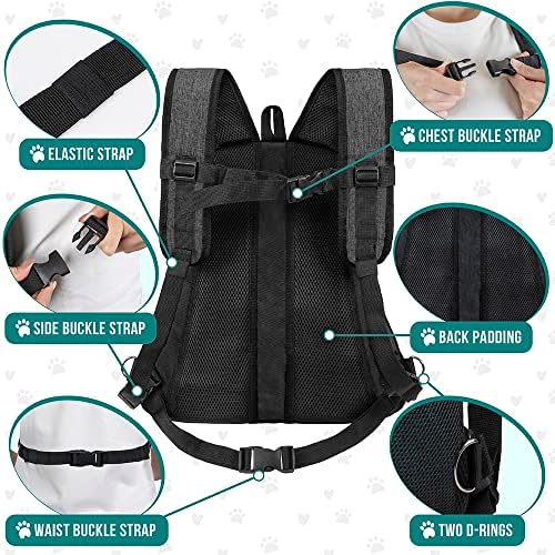 PetAmi Adjustable Dog & Cat Chest Carrier Backpack, Ventilated for Hiking & Camping, Small to Large Pets, Max 10 lbs, Dark Gray