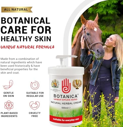 Botanica Herbal Cream | Horse Skin & Coat Cream | Equine Moisturizing Grooming Formula for Dry-Looking, Rough-Looking Areas | Aloe Vera, Tea Tree, Lavender & Comfrey | 500 ml