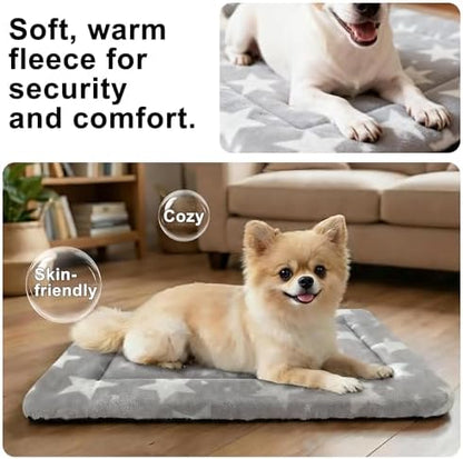 Dog Bed Mat – Soft & Comfortable Dog Kennel Pad for Crate – Durable Crate Bed & Mat for Dogs & Cats – Ideal for Crate, Kennel, and Home Use (Big&Little Stars Grey, S(24"*18"*1.5"))