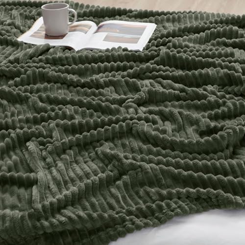 Nestl Green Throw Blanket for Couch - Cozy Warm Fuzzy Blankets for Women, Set of 2 Small Fleece Throws for Girls - Olive Green, 50 x 60 Inches
