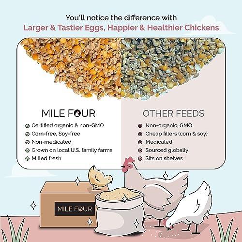 Mile Four Organic Chicken Feed, Layer Whole Grain, Non-GMO, US Grown 23 lbs