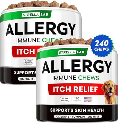 Dog Allergy & Itching Relief - Anti Itch, Skin&Coat Support Chews w/Omega 3