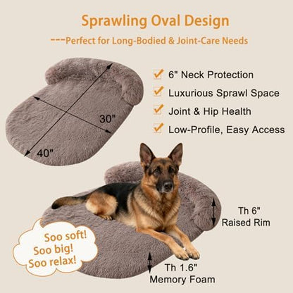 Orthopedic Dog Bed with Egg-Crate Base, Calming Dog Beds Fluffy Plush Faux Fur with Raised Edges, Spine Friendly Pet Sleeping Mat for Medium Large Dogs, Machine Washable (Oval, Brown 40"x30")