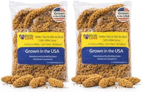 Birds LOVE® 1lb Millet Tips & Tails for Birds – Premium Spray Millet Treat, USA Grown – Natural & Healthy Bird Food for Parakeets, Cockatiels, Budgies, Lovebirds, Finches, Canaries & Parrots – 2 Pack