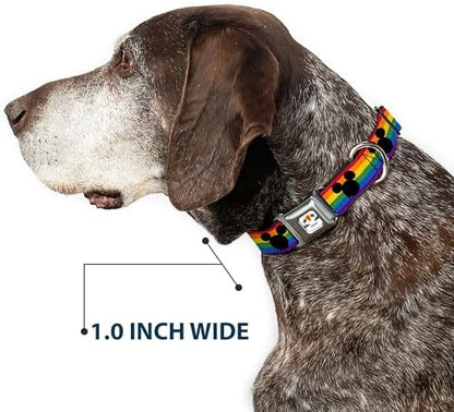 Disney Pet Collar, Dog Collar Metal Seatbelt Buckle, Mickey Mouse Ears Icon Rainbow Pride Flag, 15 to 24 Inches 1.0 Inch Wide