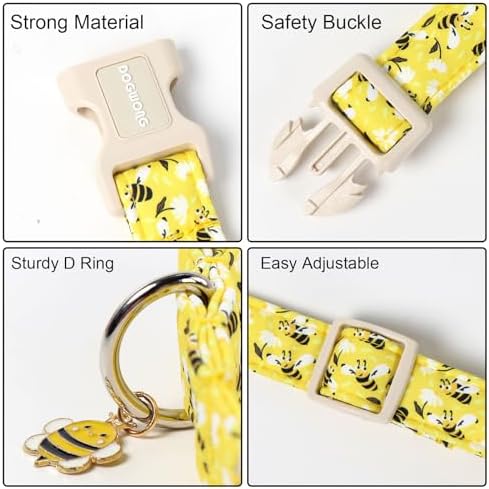 DOGWONG Cute Cotton Dog Collar for Small Medium Large Dogs Cute Yellow Bee Dog Collar for Boy Girl Dogs,L