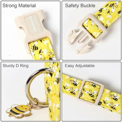 DOGWONG Cute Cotton Dog Collar for Small Medium Large Dogs Cute Yellow Bee Dog Collar for Boy Girl Dogs,L