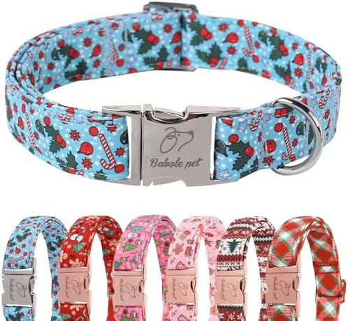 Christmas Dog Collar for Small Dogs - Design Cute Winter Holiday Collars Adjustable Blue Christmas Pet Metal Buckle Collar for Puppy Girl Boy Female Dogs XS