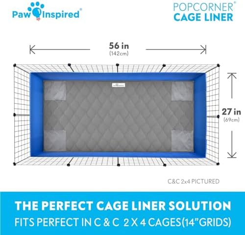 Paw Inspired PopCorner Guinea Pig Cage Liners | Washable Fleece Bedding or Pet Bed Mat for Small Animals | Super Absorbent Pee Pad with Reinforced Corners and Waterproof Bottom (C&C 2x4, Gray)