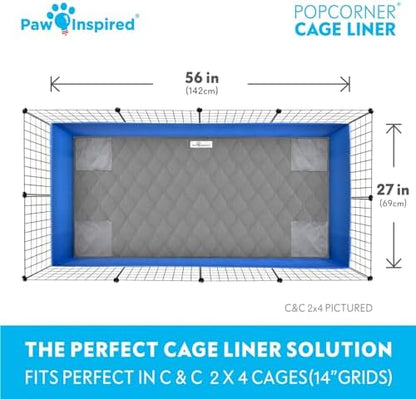 Paw Inspired PopCorner Guinea Pig Cage Liners | Washable Fleece Bedding or Pet Bed Mat for Small Animals | Super Absorbent Pee Pad with Reinforced Corners and Waterproof Bottom (C&C 2x4, Gray)
