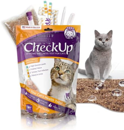 KIT4CAT CheckUp at Home Cat Wellness Test Kit | 2lb Hydrophobic Litter keeps urine on top, 2 Test Strips for The Detection of The 4 Most Common Health Indicators - pH, Protein, Glucose, Blood in urine
