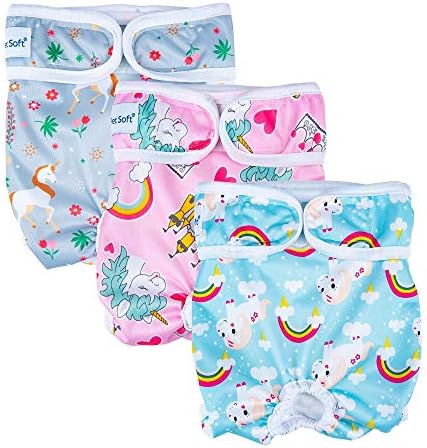 Pet Soft Female Dog Diapers, 3 Pack Washable Dog Diapers Female for Dogs in Heat Reusable Dogs Period Panties, Puppy Diapers (Animals, XS)