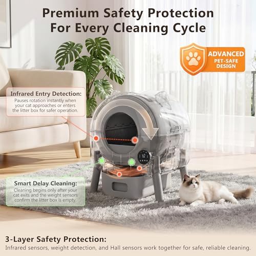 Greesum Enclosed Self-Cleaning Cat Litter Box with Smart App Control