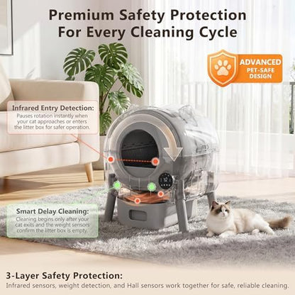 Greesum Enclosed Self-Cleaning Cat Litter Box with Smart App Control