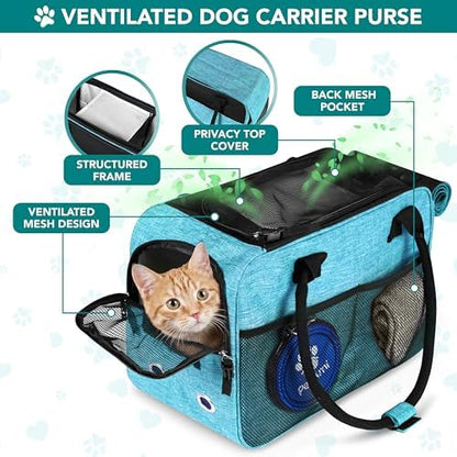 PetAmi Small Dog Purse Carrier with Pockets, Airline Approved, Turquoise