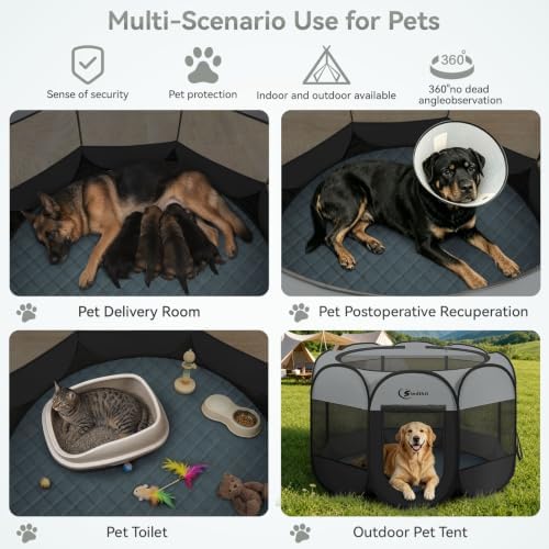 Siedihit Dog Playpen with Washable Pee Pad, Dogs Tent Crate Cage