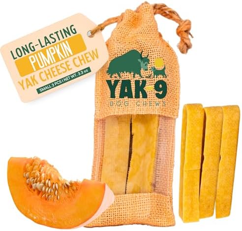 Yak9 Yak Cheese Himalayan Dog Chews, Pumpkin | High Protein, High Fiber Pumpkin Treats for Dogs | Long Lasting, Non GMO, Gluten Free, Grain Free | Small Size,3 PC