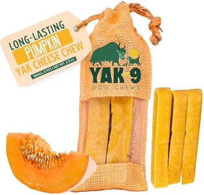 Yak9 Yak Cheese Himalayan Dog Chews, Pumpkin | High Protein, High Fiber Pumpkin Treats for Dogs | Long Lasting, Non GMO, Gluten Free, Grain Free | Small Size,3 PC