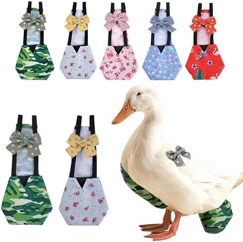 2 Pack Chicken Diapers for Hens, Roosters, Diapers for Ducks, Ducklings, Reusable Pet Diaper with Bow Ties Waterproof Poultry Nappies Pet Clothes for Geese Pet Ducks-Camouflage&Blue,M
