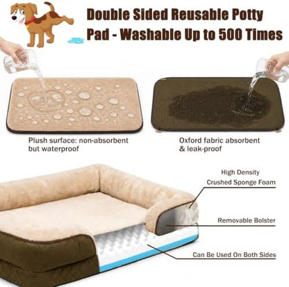 Large Dog Sofa Bed with Reusable Potty Pad - 44.5" x 33.5" x 6.7" Brown