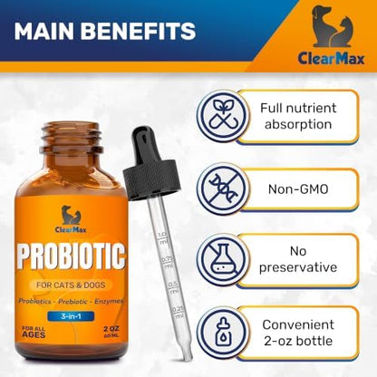 Liquid Probiotics for Dogs & Cats, 6 Billion CFU, Digestive Support, 2 Oz