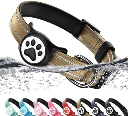 Premium Airtag Dog Collar，with IP68 Waterproof AirTag Holder,Brown,XS