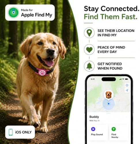 Dog Tracker with Apple Find My, GPS Pet Tracker for Dogs and Cats