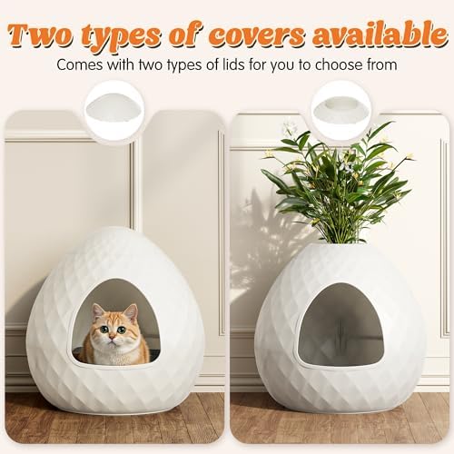 Plant Litter Box Egg-Shaped, Small Hidden Cat Litter Box Enclosure with Two Interchangeable Top,for Living Room Corner-Easy Assembly