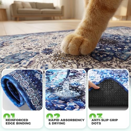 Hompet Cat Litter Mat 2 Pack, 36x48 Machine Washable Trapping Mats for Cats, Super Absorbent & Urine-Proof Cat Litter Box Mat for Floor, Waterproof & Non Slip Kitty Litter Rug