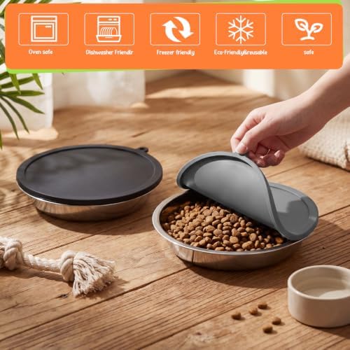 Patelai 4 Pcs Dog Bowl with Lid, Black, Gray