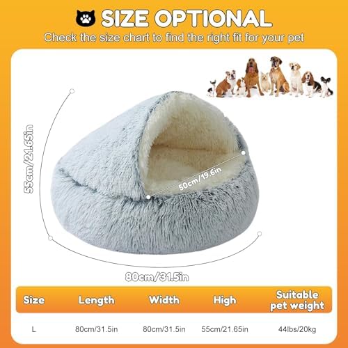 SUOXU 2-in-1 Dog Bed: Upgraded Aluminum Rim Support & Non Slip Bottom - Cozy Cave + Blanket for Large Medium Dogs Under 20 kg (44 lbs) | Plush Self-Heating for Border Collie, Labs