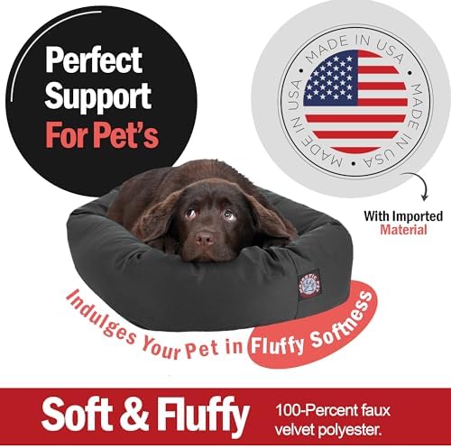 Majestic Pet Bagel Calming Dog Bed, 32 Inch Medium, Round, Washable, Gray