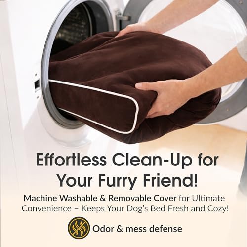 5.5 Inch Thick High Grade Orthopedic Memory Foam Dog Bed With Pillow and Easy to Wash Removable Cover with Anti-Slip Bottom. Free Waterproof Liner Included - for Medium and Large Breed Dogs - Brown