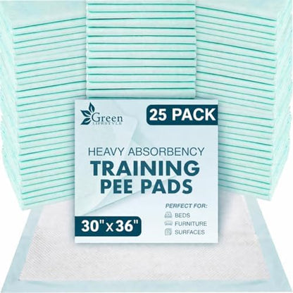 GREEN LIFESTYLE Underpads - Pet Training Pads for Dogs, Cats, Bunny, Chucks Pads for Adults, for use as Incontinence Bed Pads, Seniors Bed Pad (Pack of 25 - 30x36)