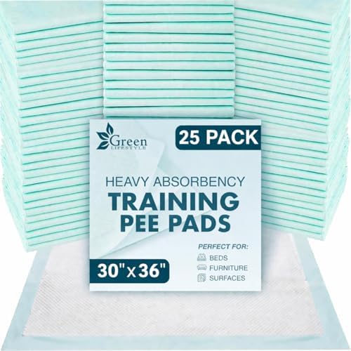 GREEN LIFESTYLE Underpads - Pet Training Pads for Dogs, Cats, Bunny, Chucks Pads for Adults, for use as Incontinence Bed Pads, Seniors Bed Pad (Pack of 25 - 30x36)