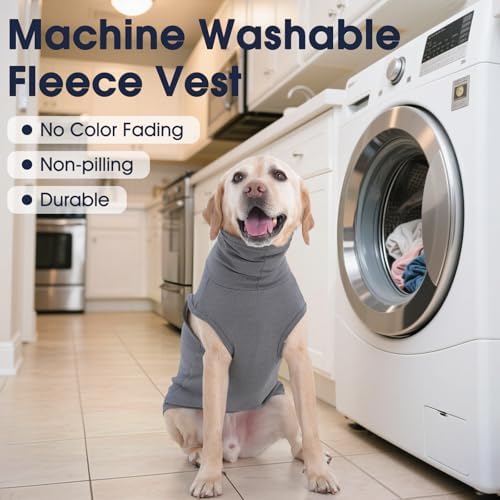 IECOii XL Dog Sweater - Stretch Fleece Vest with Turtleneck - Grey,X-Large