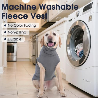 IECOii XL Dog Sweater - Stretch Fleece Vest with Turtleneck - Grey,X-Large