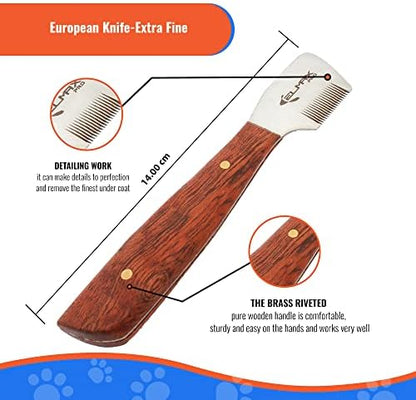 Professional Stripping Knife for Dogs (Pack of 6), Best for Removing Unwanted Undercoat, Blades are Made of Stainless Steel with Wooden Handle Grip (Right-Handed, Rosewood)