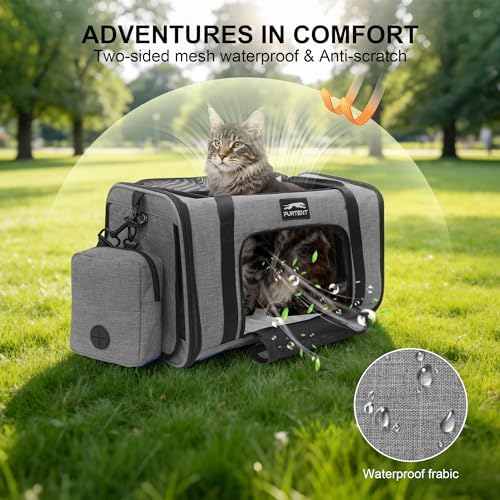 Soft-Sided Cat Carrier with Foldable Litter Box for Air Travel, Gray